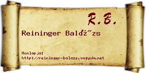 Reininger Balázs névjegykártya